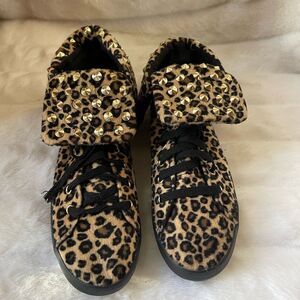 Cute to the Core Leopard prints studs versatile lace up /ankle sneakers …